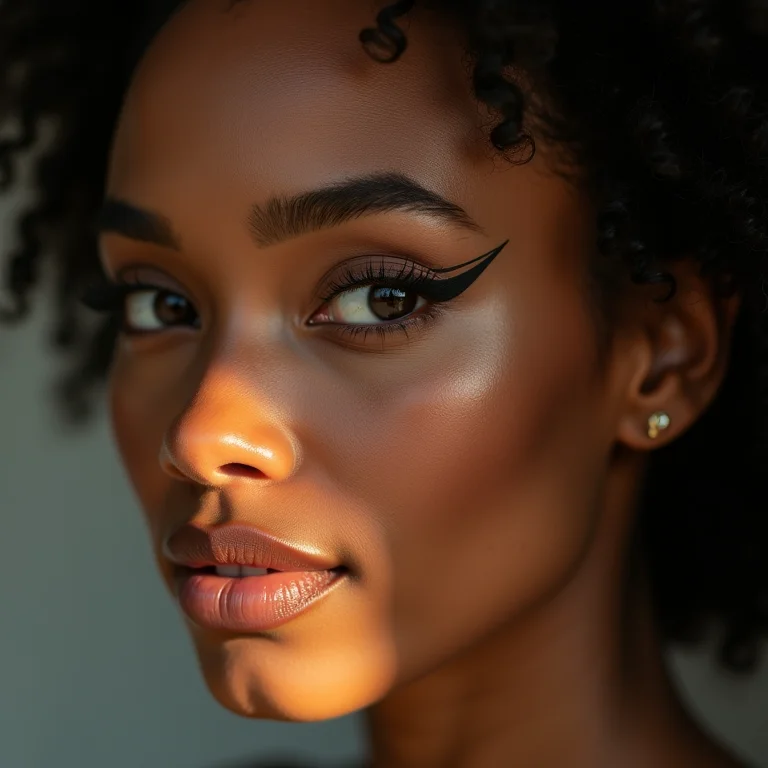 Olhar com delineado gráfico que acentua a aparência de 'olho caído'