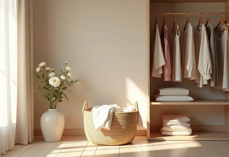 Organização e cuidado com roupas em closet minimalista