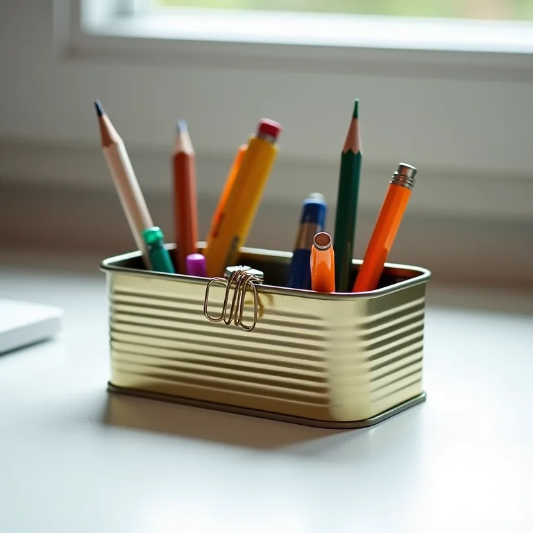 Organizadores de escritório feitos com latas de sardinha