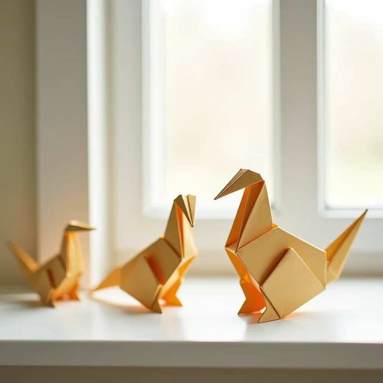 Origami de animais decorando uma estante