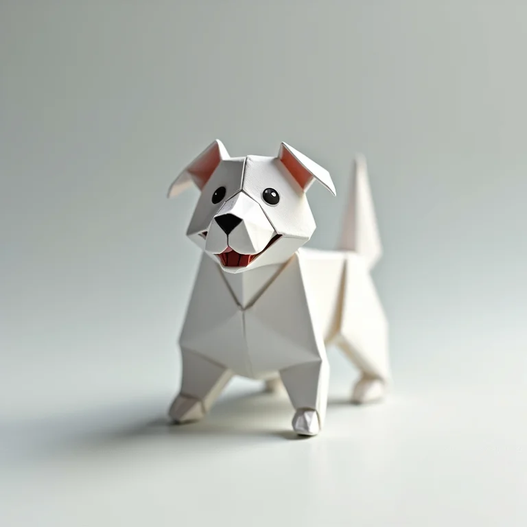 Origami de cachorrinho simpático em fundo cinza