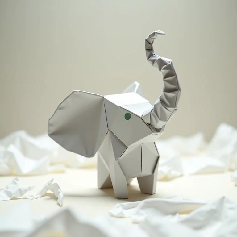 Origami de elefante divertido em papel amassado