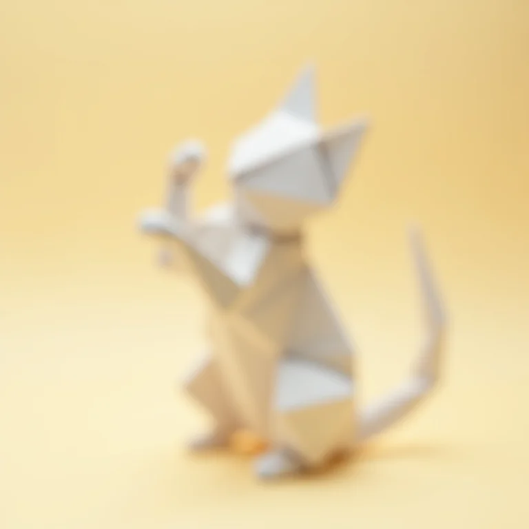 Origami de gatinho charmoso em fundo creme
