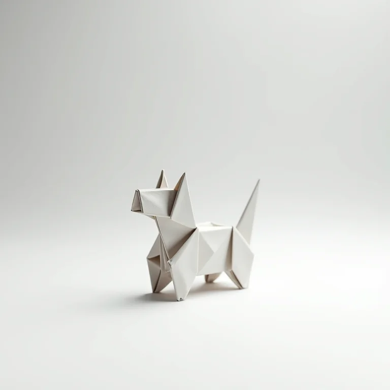 Origami simples de cachorrinho em papel branco.