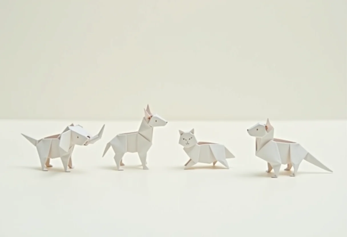 Origamis de animais em papel colorido