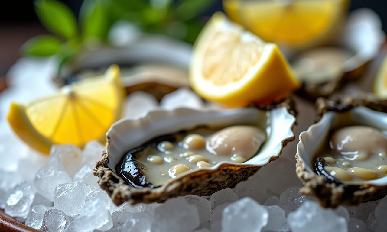 Ostras frescas no gelo com limão, um clássico afrodisíaco.