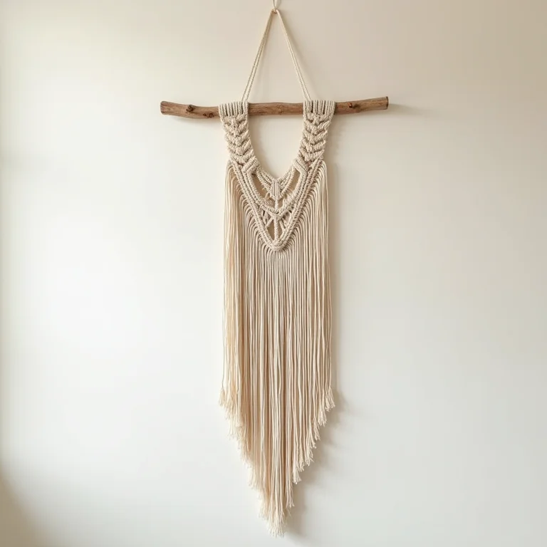 Painel de macramê finalizado com acabamento impecável