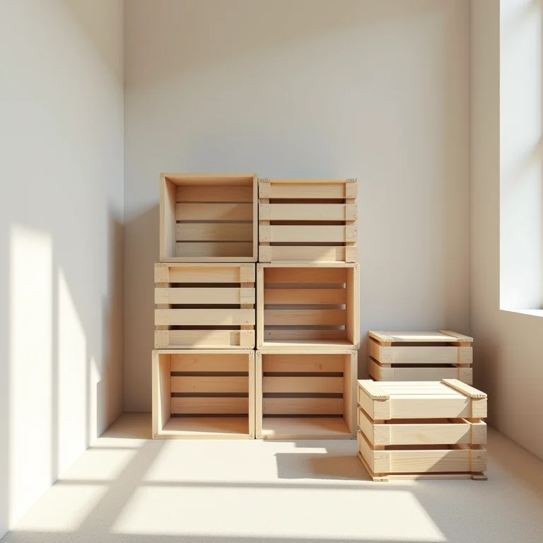 Painel e divisória de ambientes com caixotes de feira