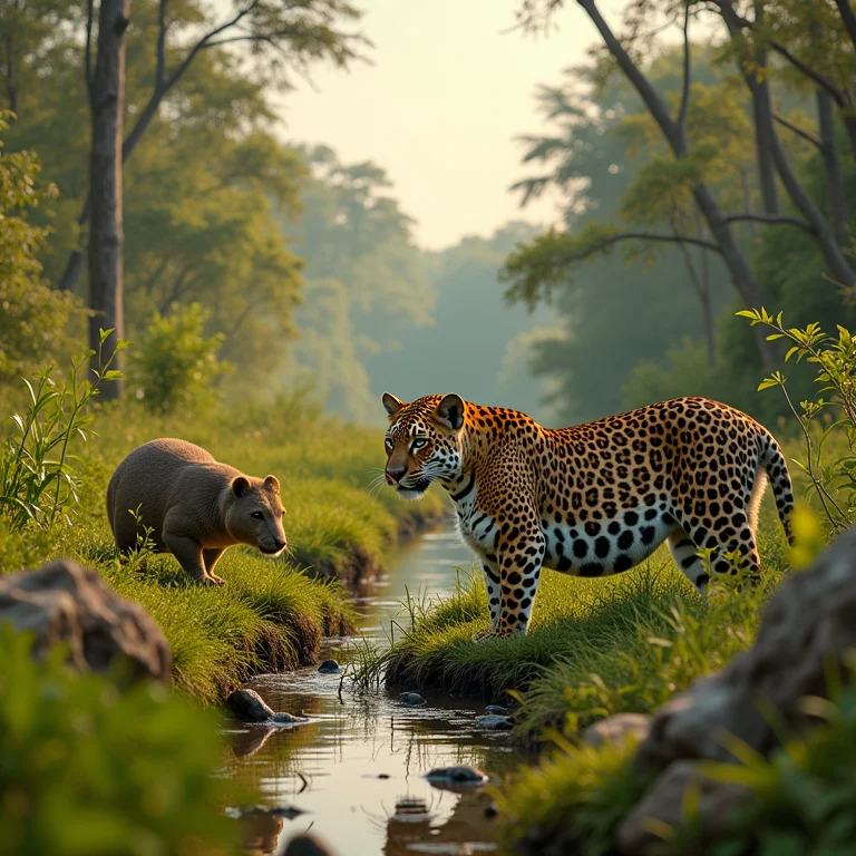 Paisagem do Pantanal com fauna diversificada