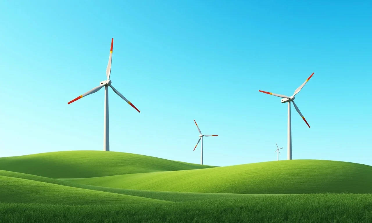 Parque eólico em uma colina verde, gerando energia limpa.
