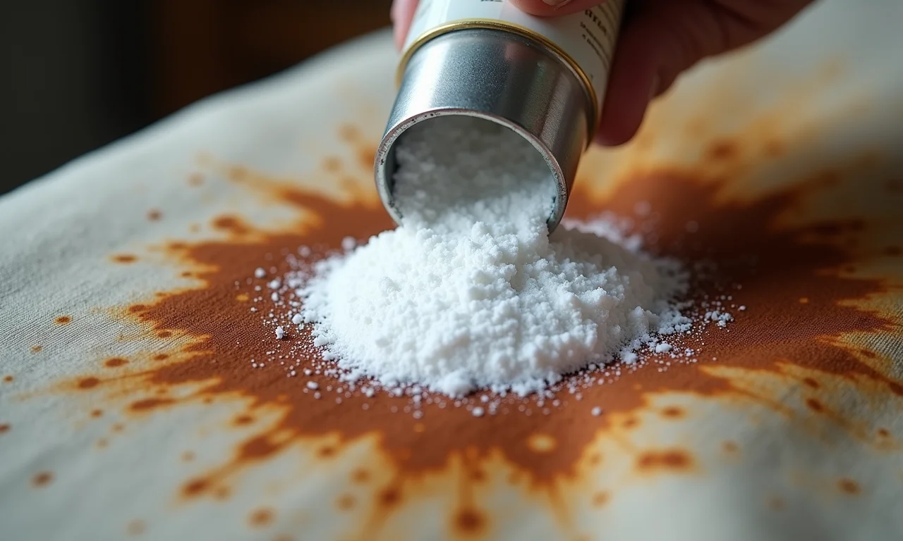 Pasta de bicarbonato de sódio sobre mancha de ferrugem.