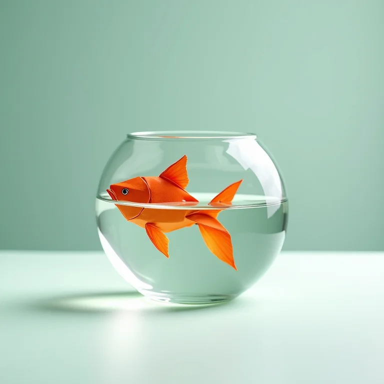 Peixinho de origami em aquário