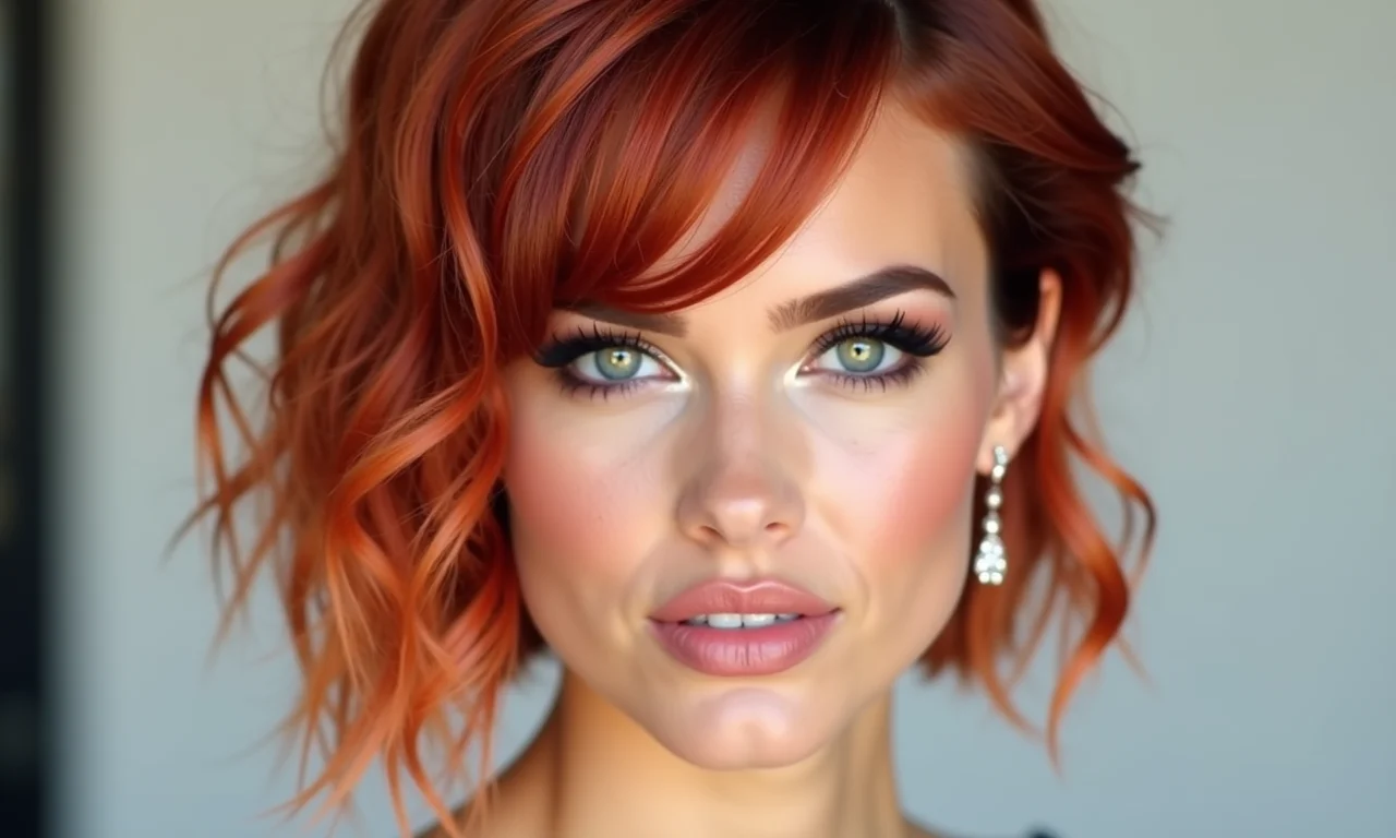 Penteado moderno para madrinha ousada, corte assimétrico com cor vibrante.