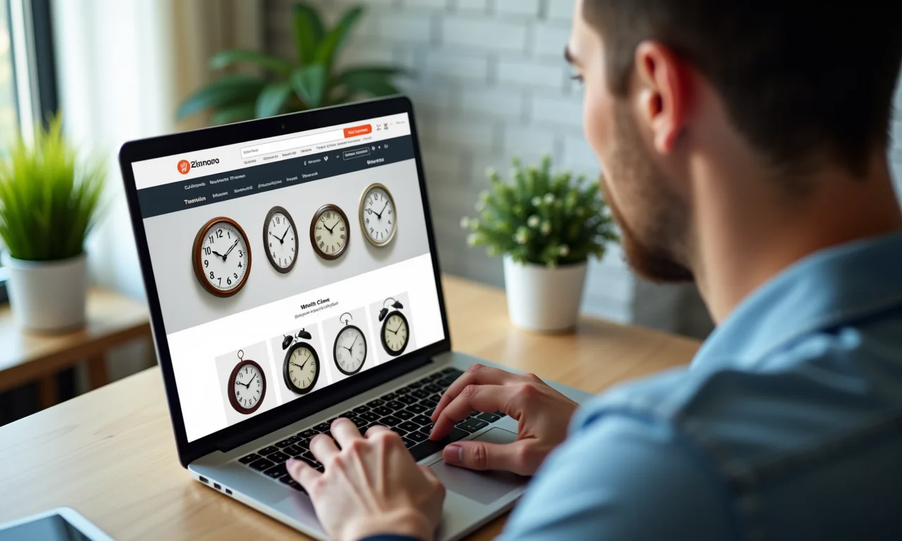 Pessoa comprando relógios de parede em loja online.