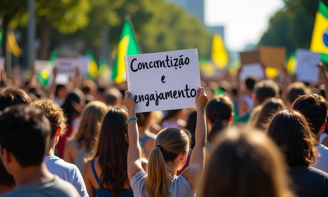 Pessoas protestando contra as mudanças climáticas, segurando cartazes.