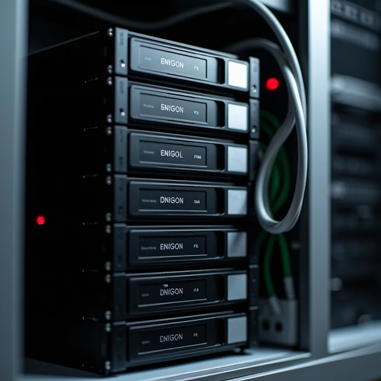 Pilhas organizadas de HDs, cabos e etiquetas.