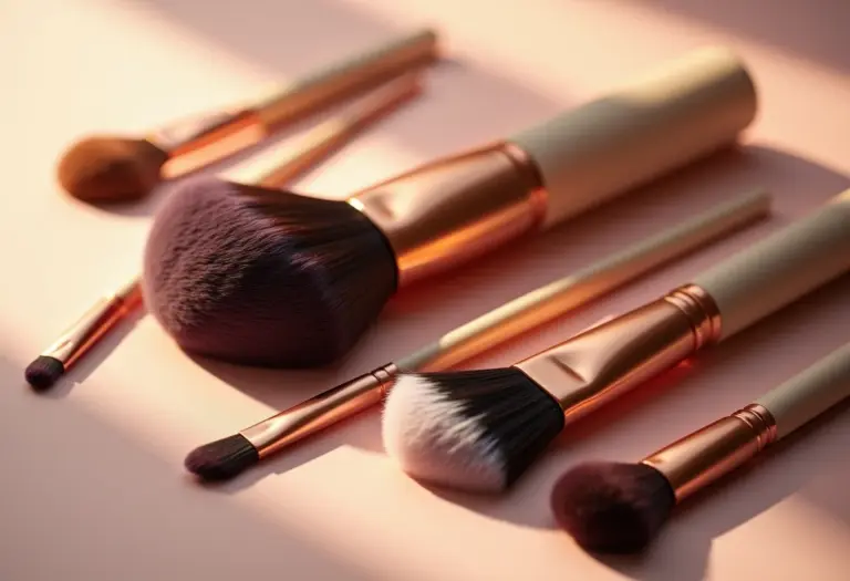 Pincéis de maquiagem dispostos de forma artística