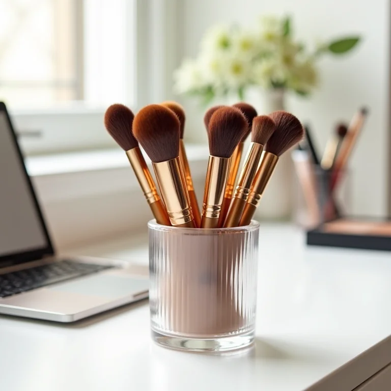 Pincéis de maquiagem organizados em porta-pincéis