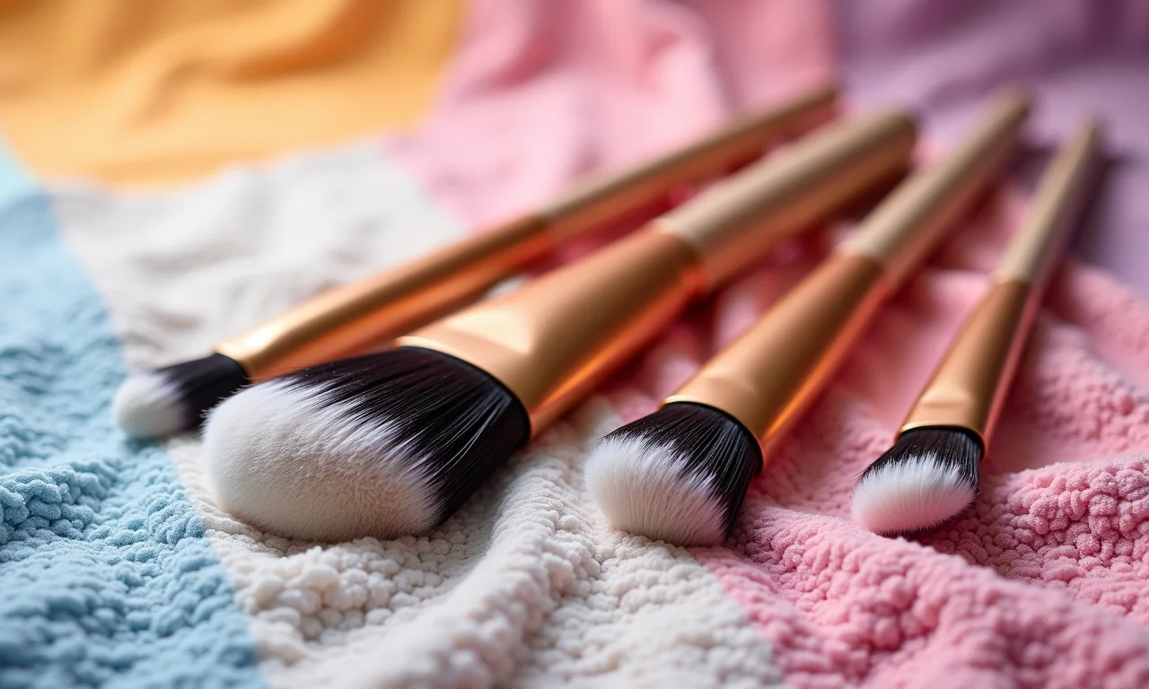 Pincéis de maquiagem secando rapidamente em uma toalha.