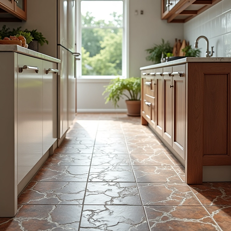 Piso da cozinha com azulejos portugueses duráveis.