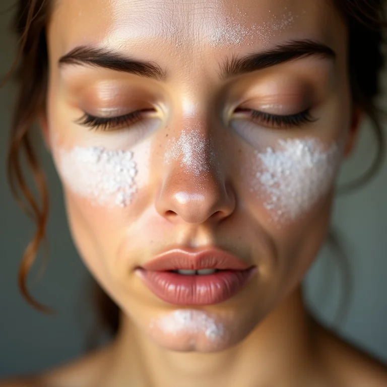 Pó facial em excesso ressecando a pele madura.