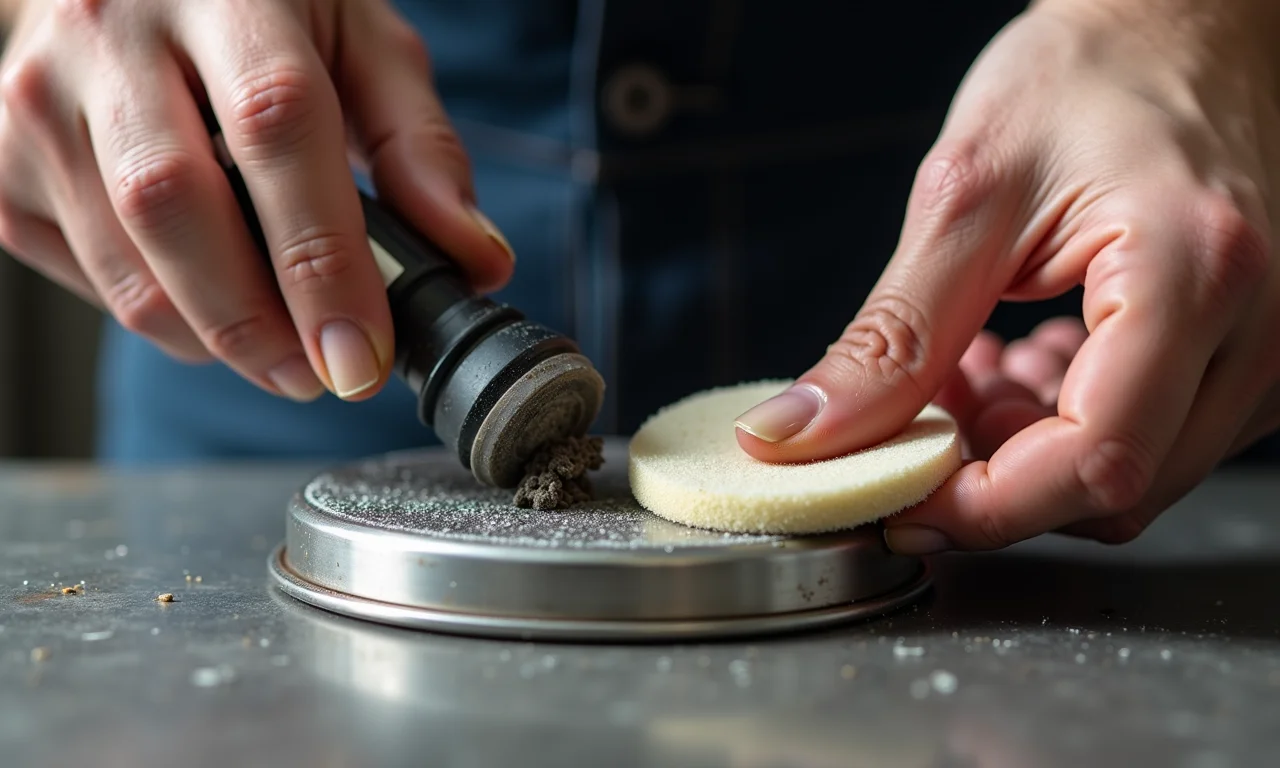 Polindo artesanato em metal para proteção.
