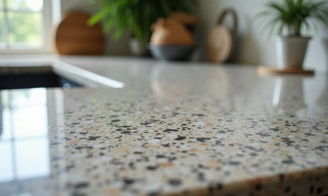 Porosidade da bancada de granito em close-up.