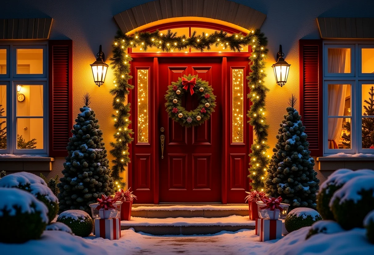 Porta de entrada decorada com estilo para o Natal