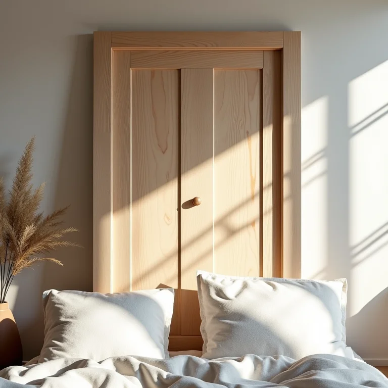 Porta de madeira reaproveitada como cabeceira