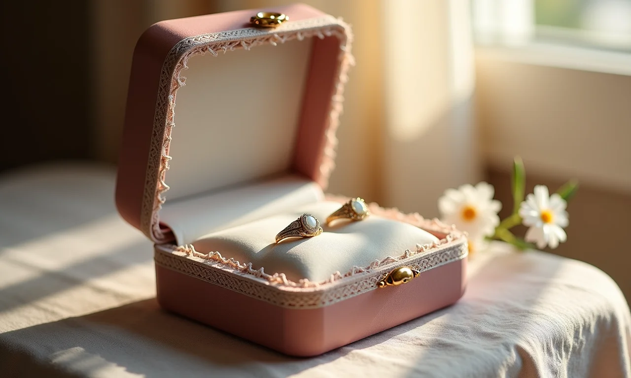 Porta joias com aplicações de renda.