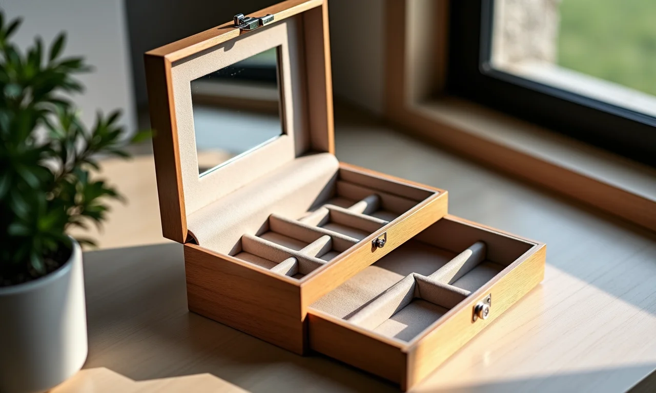 Porta joias com divisórias personalizadas.