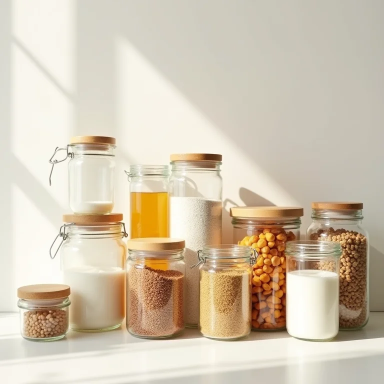 Potes e organizadores transparentes para otimizar o espaço na geladeira.