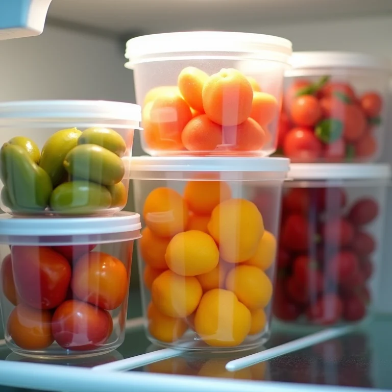 Potes transparentes organizando os alimentos na geladeira.