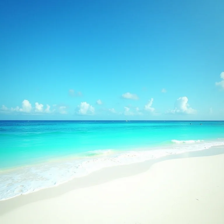 Praia de areia branca e mar turquesa em Cancún, México.