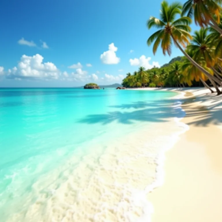 Praia paradisíaca de areias brancas e água turquesa em Trinidad e Tobago