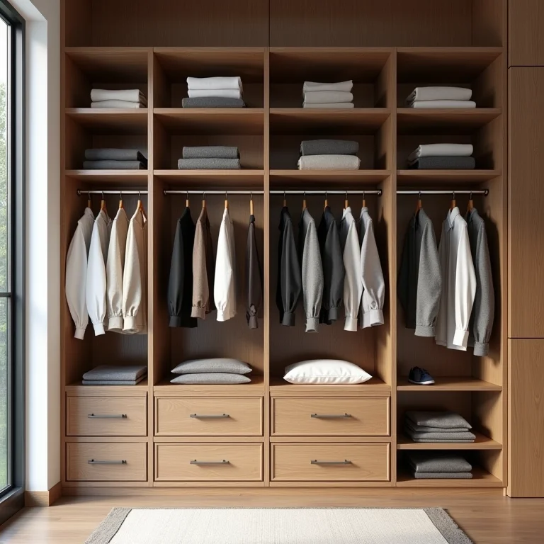 Prateleiras organizadas em closet sem portas