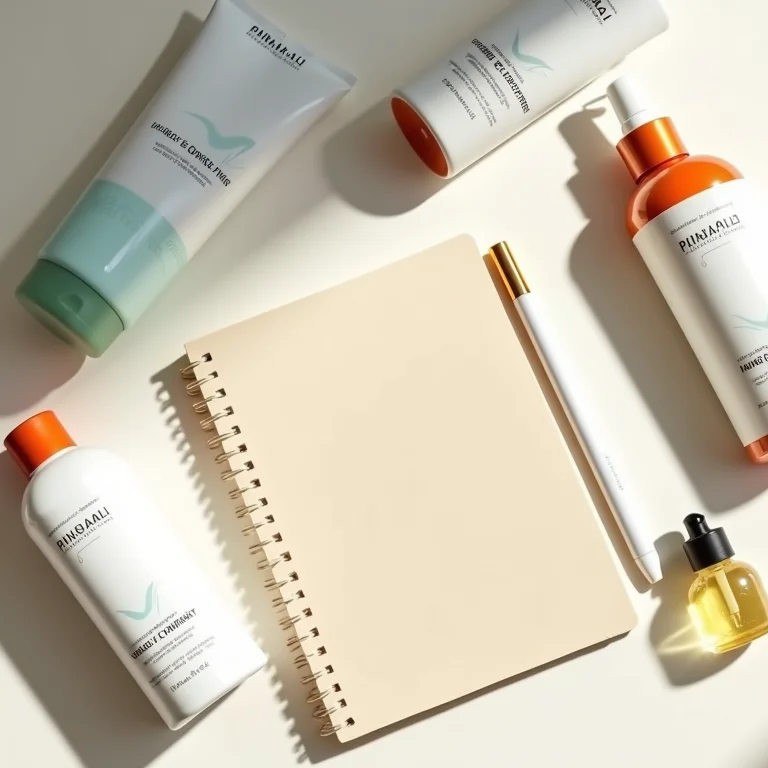 Produtos capilares e caderno para montar um cronograma capilar.