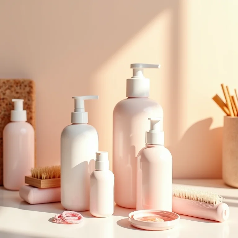 Produtos de cabelo organizados em penteadeira