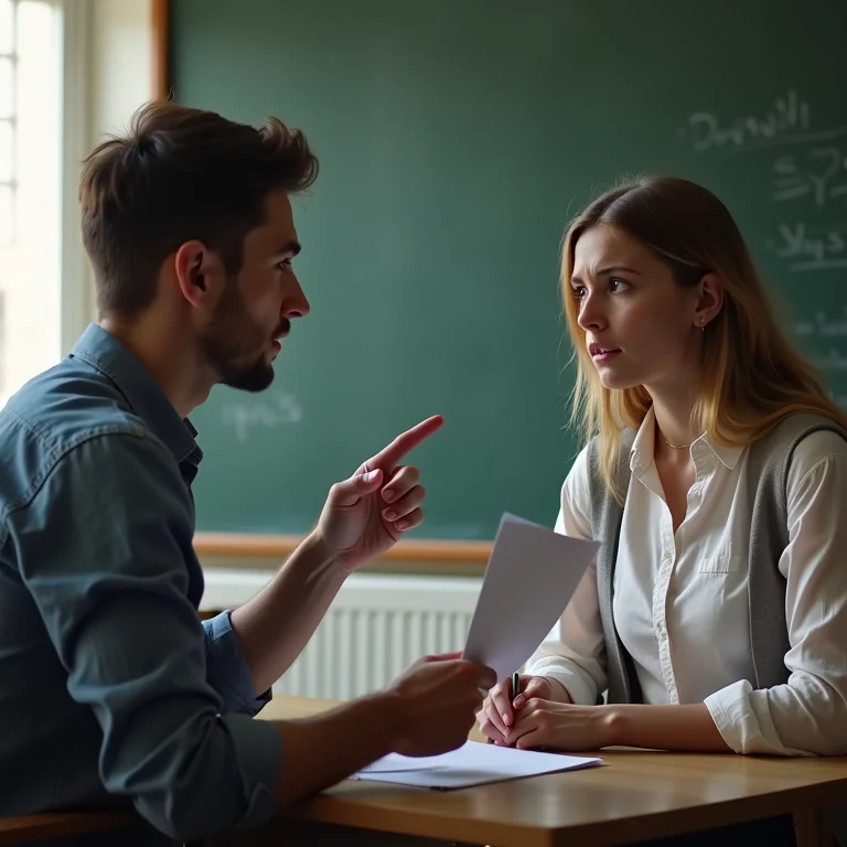 Professora dando instruções para aluna confusa.