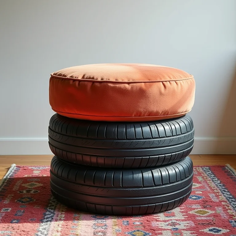 Pufes estilosos feitos de pneus reciclados com capas coloridas