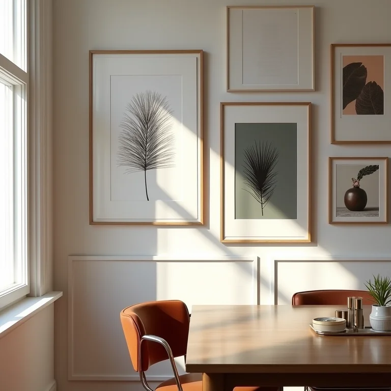 Quadros e espelhos decorando a sala de jantar