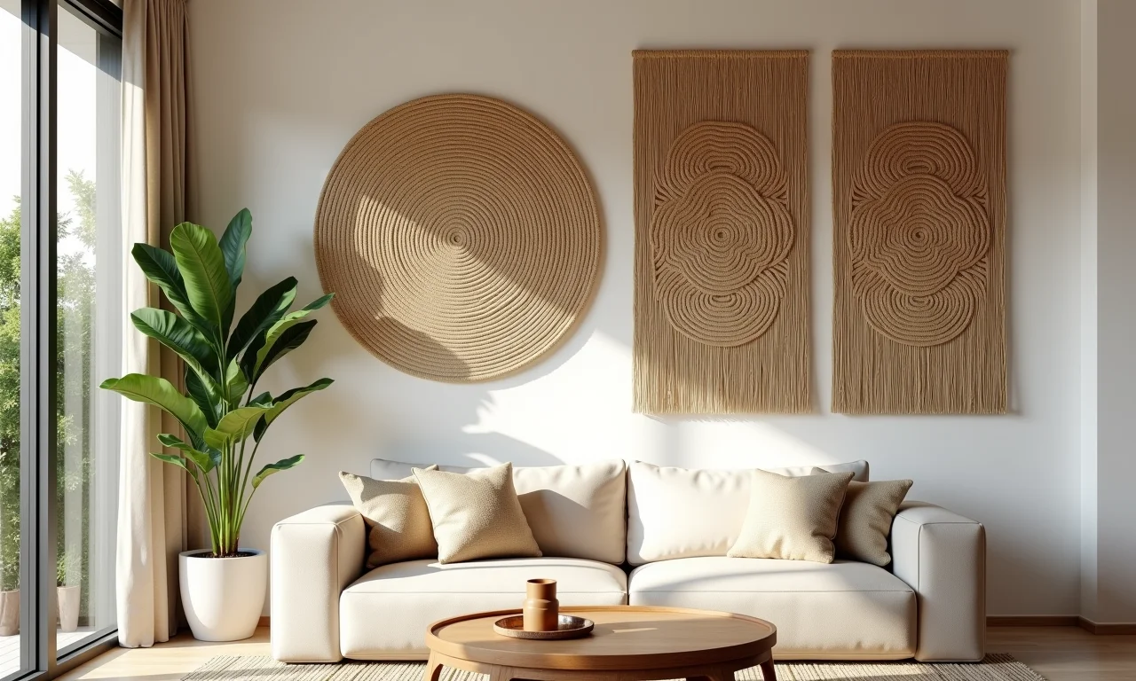 Quadros e painéis decorativos com corda de sisal.