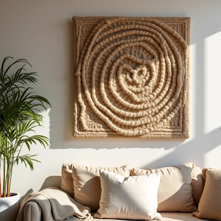 Quadros e painéis decorativos de corda de sisal.