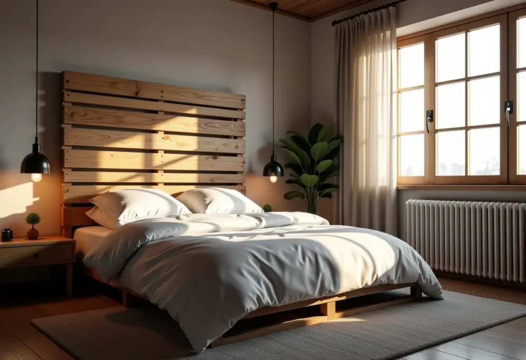 Quarto aconchegante com cabeceira de pallet rústica
