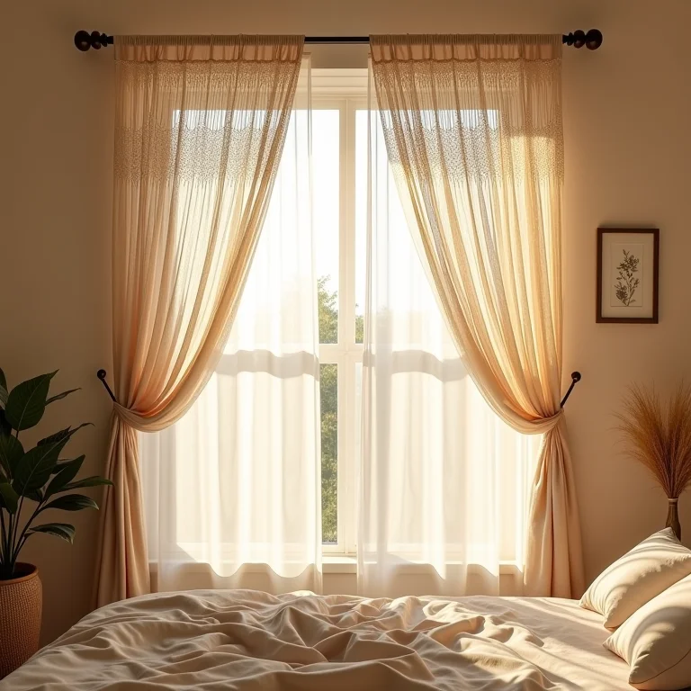 Quarto com cortinas de macramê para um ambiente relaxante