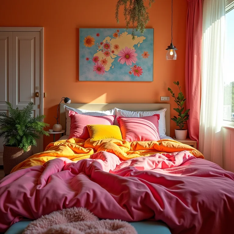 Quarto com excesso de cores vibrantes