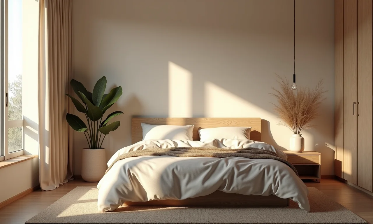 Quarto com iluminação suave e aconchegante.