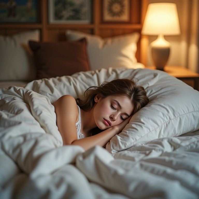Quarto com roupa de cama de microfibra e jovem dormindo.