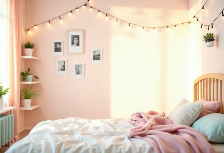 Quarto de menina Tumblr com decoração simples e econômica