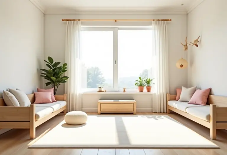 Quarto infantil funcional com móveis otimizados e decoração clean